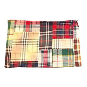 Pottery Barn Kirk Patchwork Plaid Lumbar Pillow Cover 16x26 Velvet Back NWT Xmas